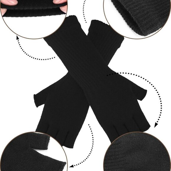 2 Pairs Winter Fingerless Gloves for Women Half Finger Stretchy Knit Gloves Leng - Picture 4 of 7